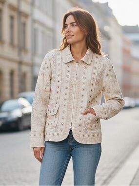 Johnny Was - 2wo Tenten 5ive - Embellished Cream Women's Jacket - size S